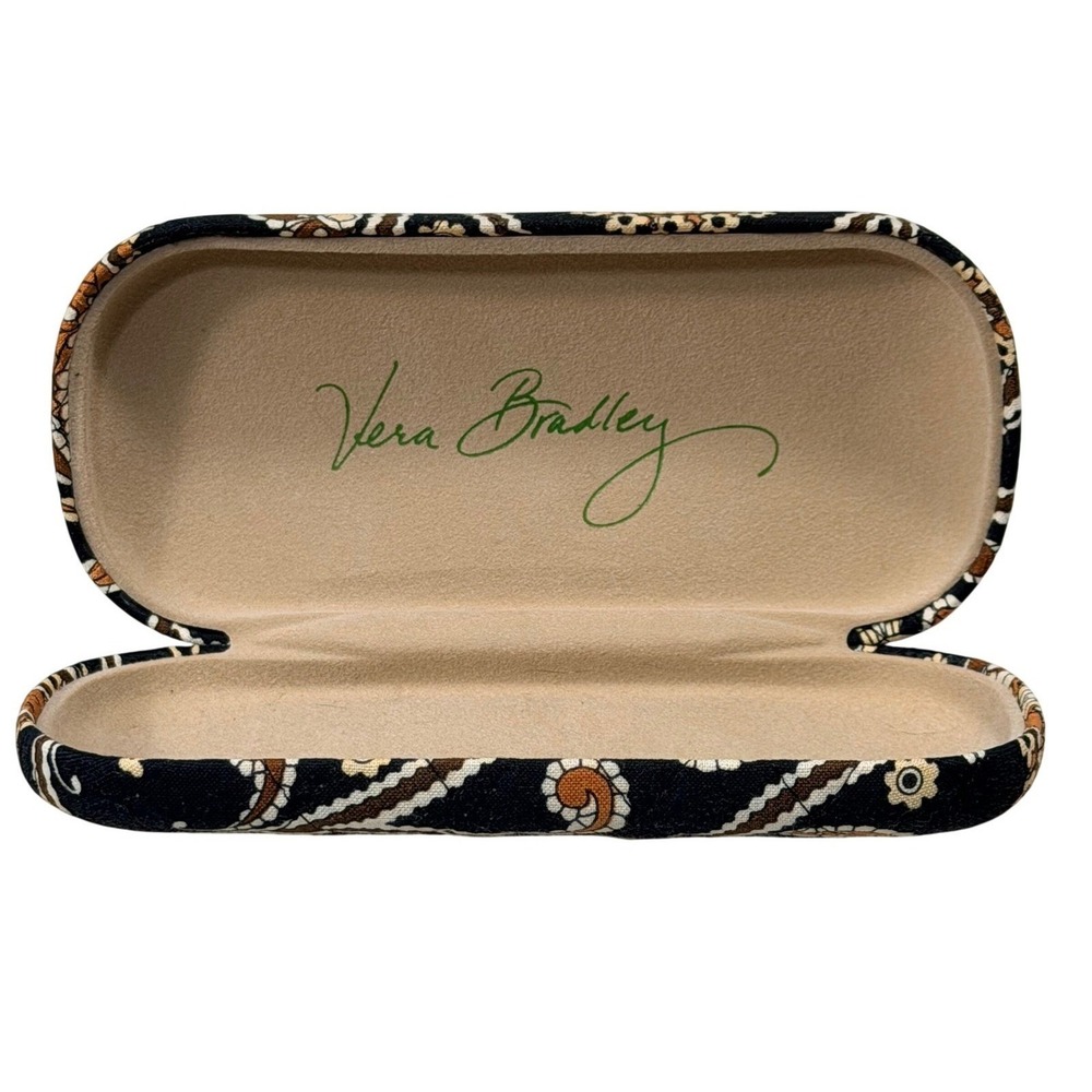 Vera Bradley Paisley Hard Shell Eyeglass Case Black Orange Quilted EUC